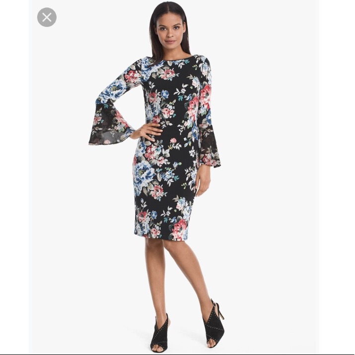 Whbm | Bell-Sleeve Floral Sheath Dress